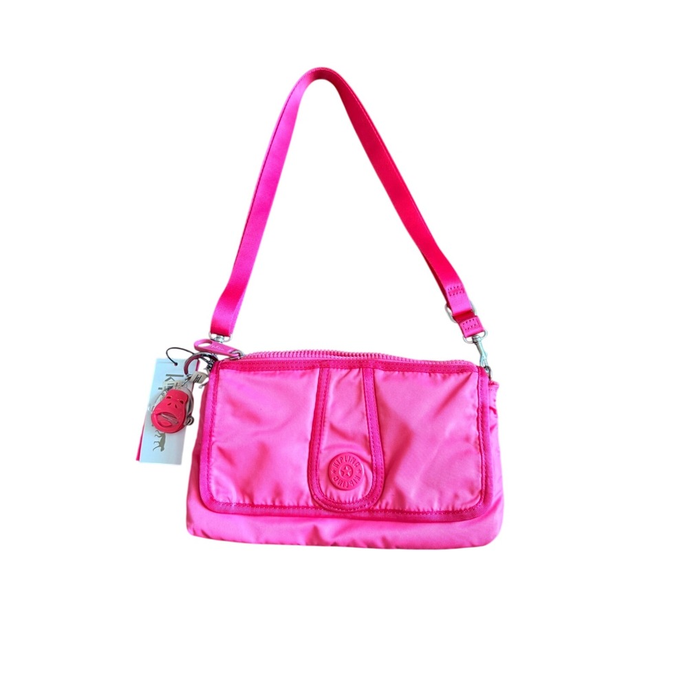 Kipling Hot Pink Nylon Crossbody Bag Monkey Charm Keychain Y2K Girly Preppy Punk
